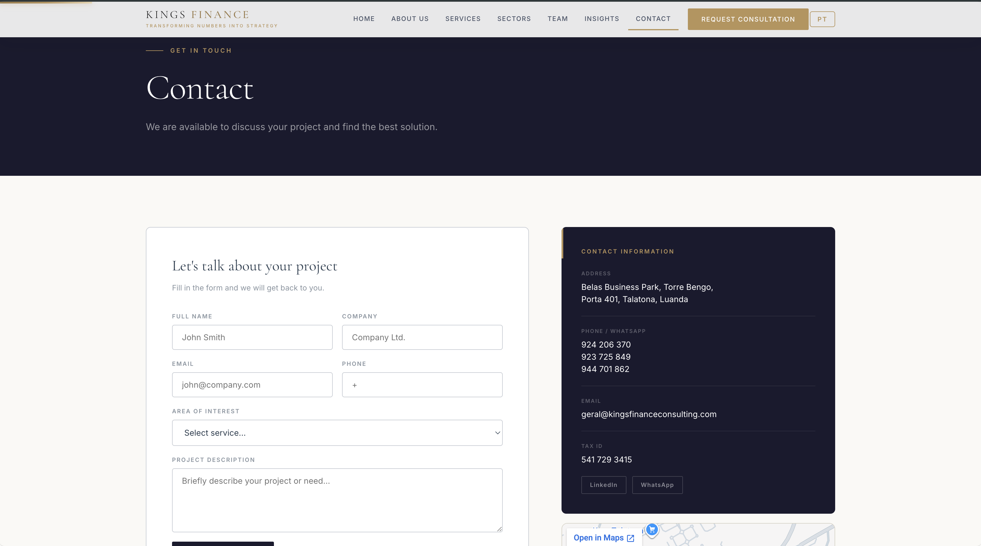 Kings Finance — Contacto