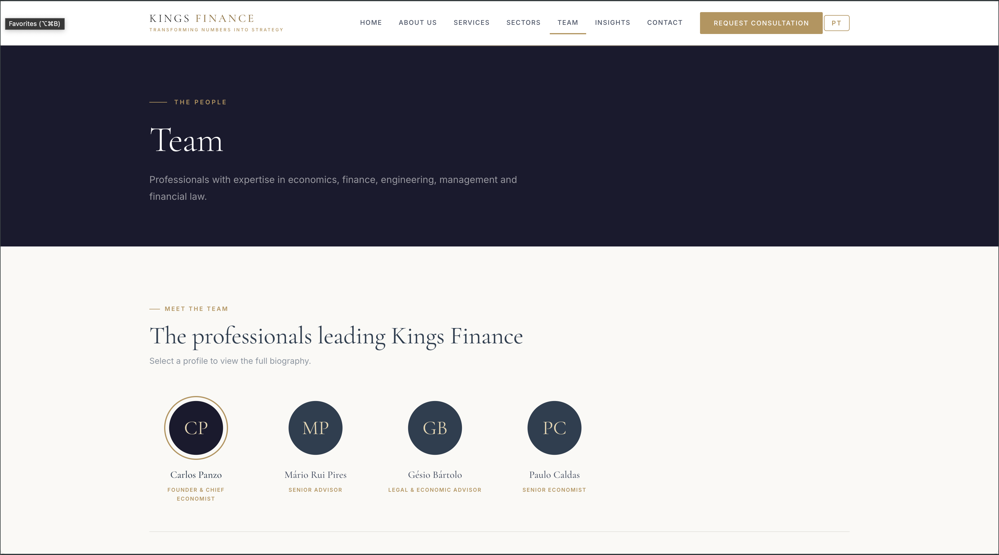 Kings Finance — Equipa