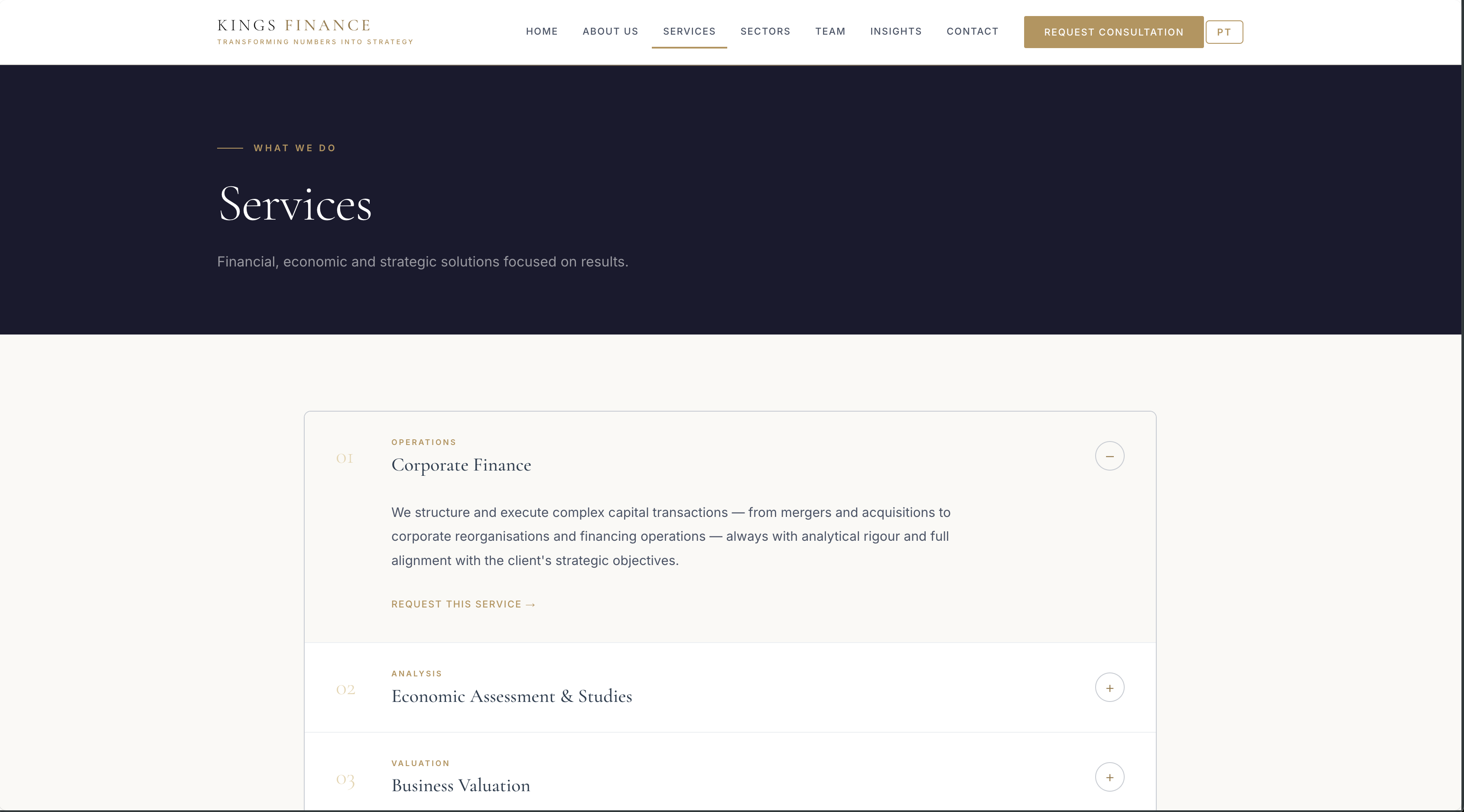 Kings Finance — Serviços